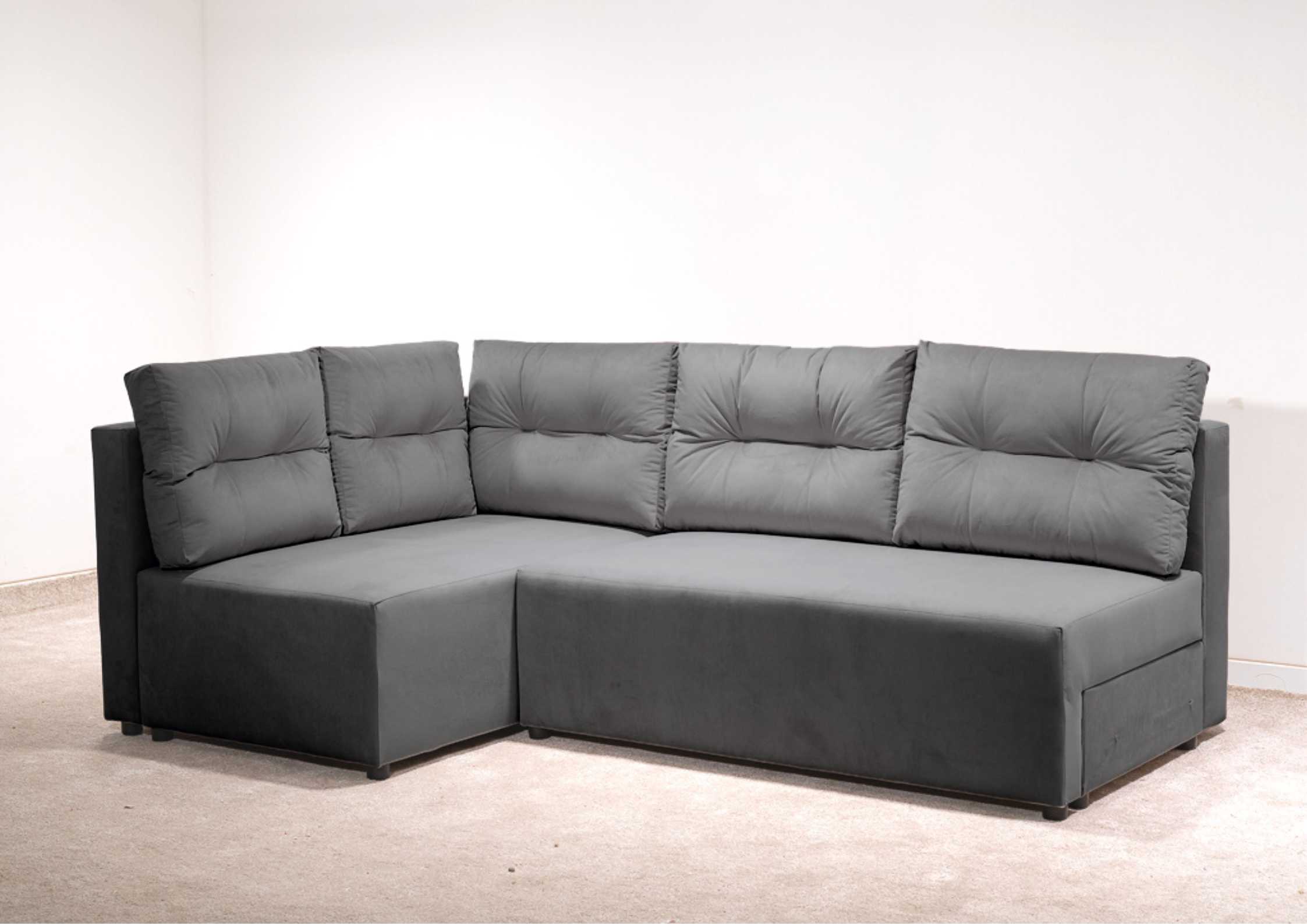 Mały narożnik z pikowanymi poduszkami grafitowy